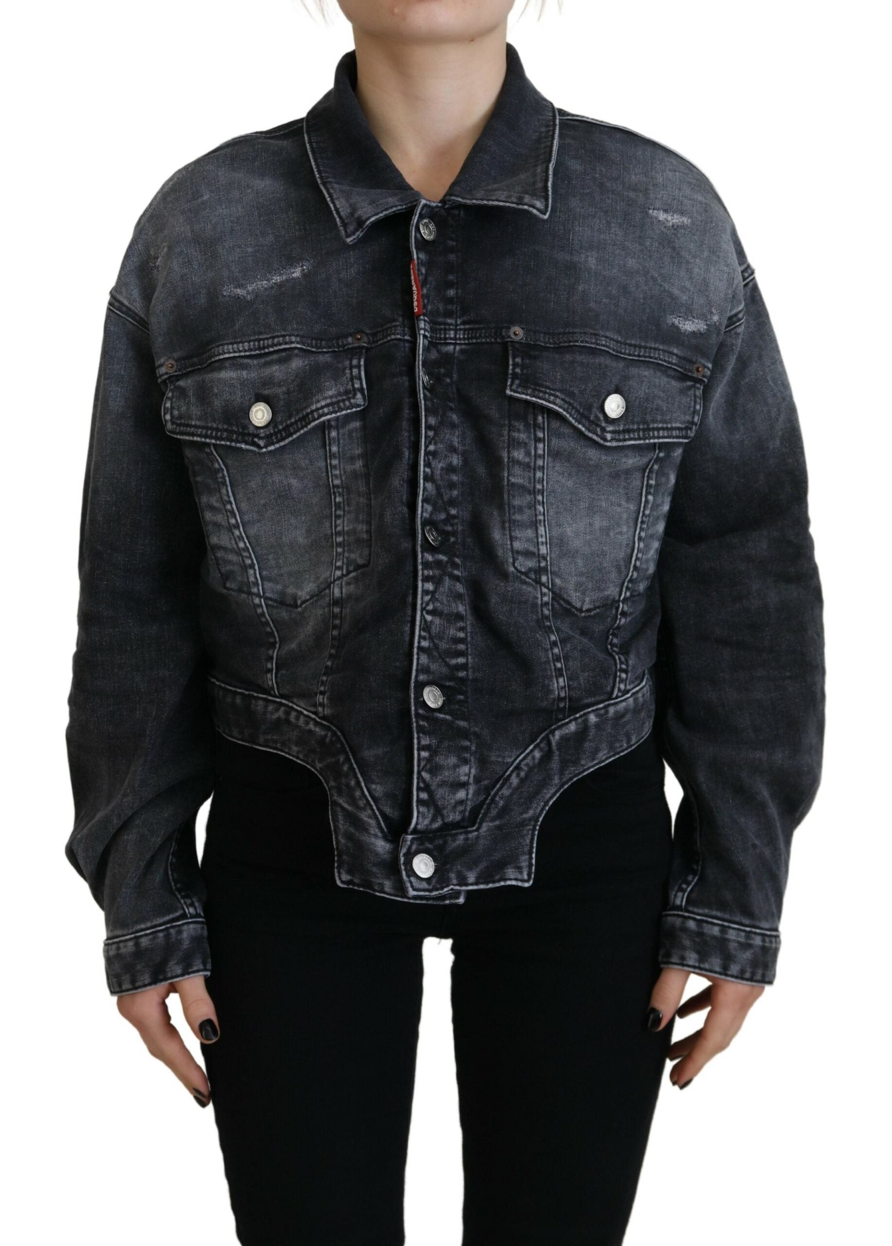 Dsquared² yıkanmış pamuklu gri kısa kot ceket